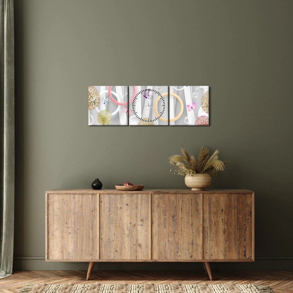 Absztrakt pitypangos kép (órával) (90x30 cm)