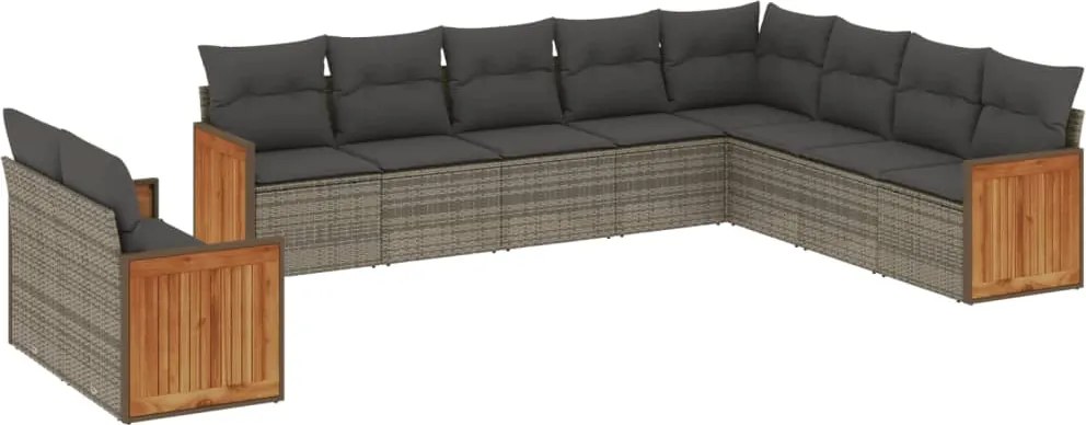 vidaXL 10 részes szürke polyrattan kerti ülőgarnitúra párnákkal