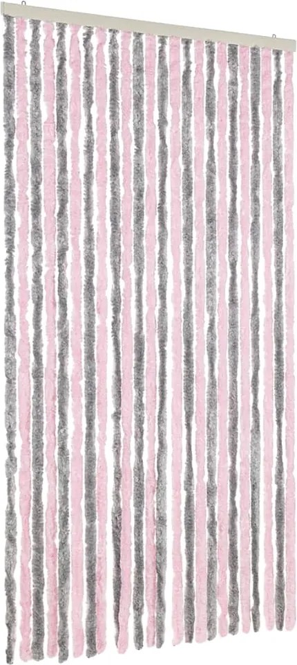 vidaXL ezüstszürke és rózsaszín zsenília rovarfüggöny 100 x 230 cm