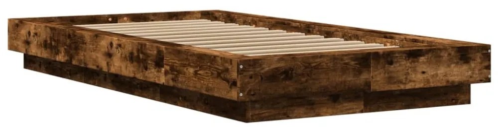 füstös tölgyszínű szerelt fa ágykeret LED-del 90 x 190 cm
