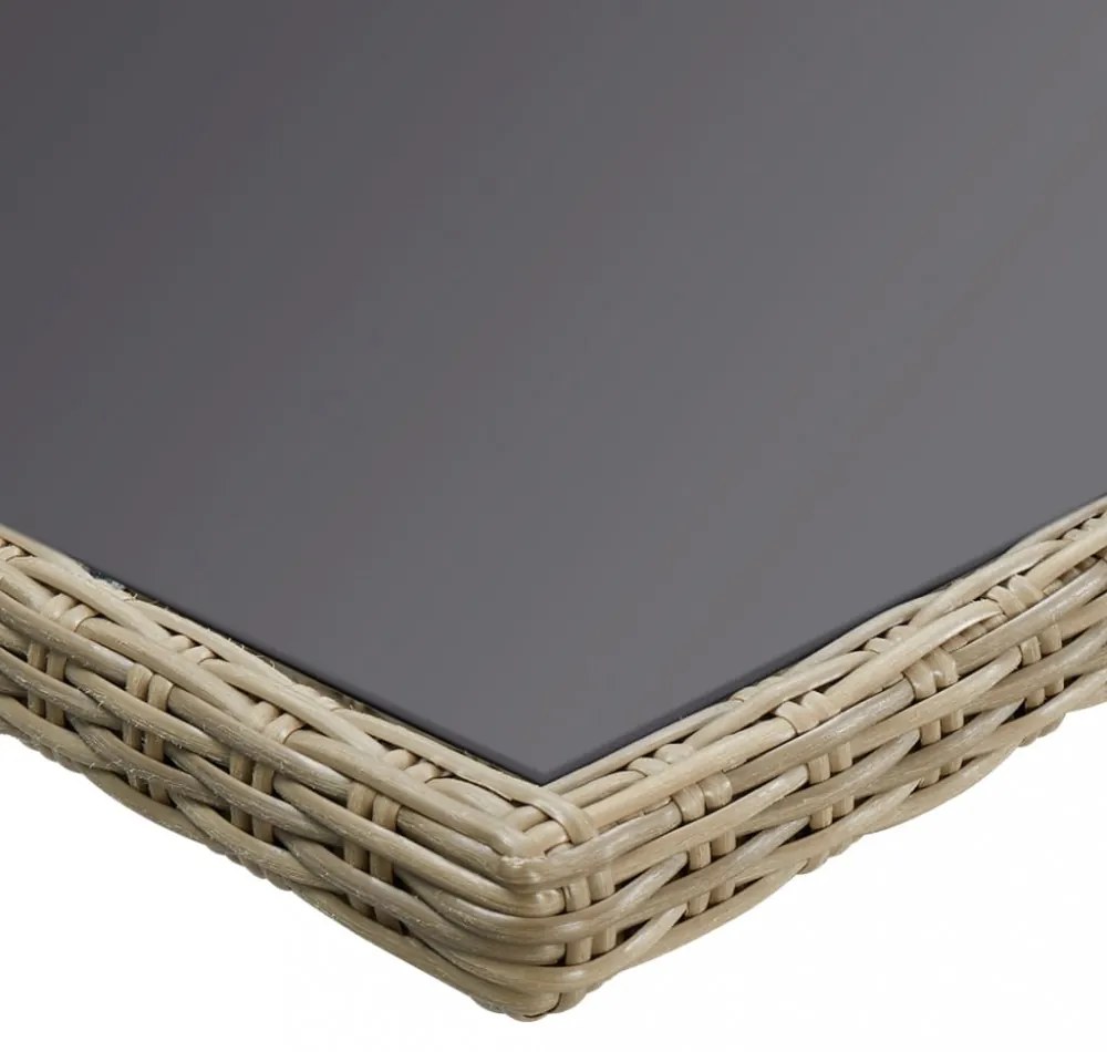 barna üveg és polyrattan kerti étkezőasztal 200 x 100 x 74 cm