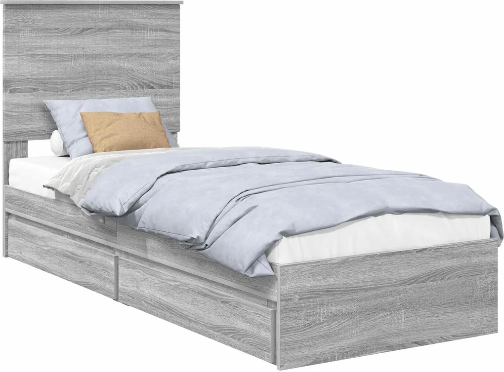 vidaXL Tárolós Ágy fejtámlával Szürke Sonoma 75 x 190 cm Faanyag