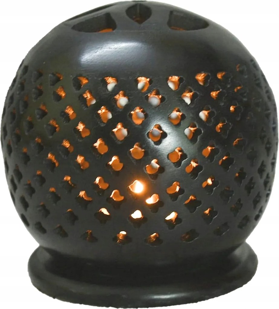 Teamécsestartó Kézzel készített steatit kőből 10cm Fekete