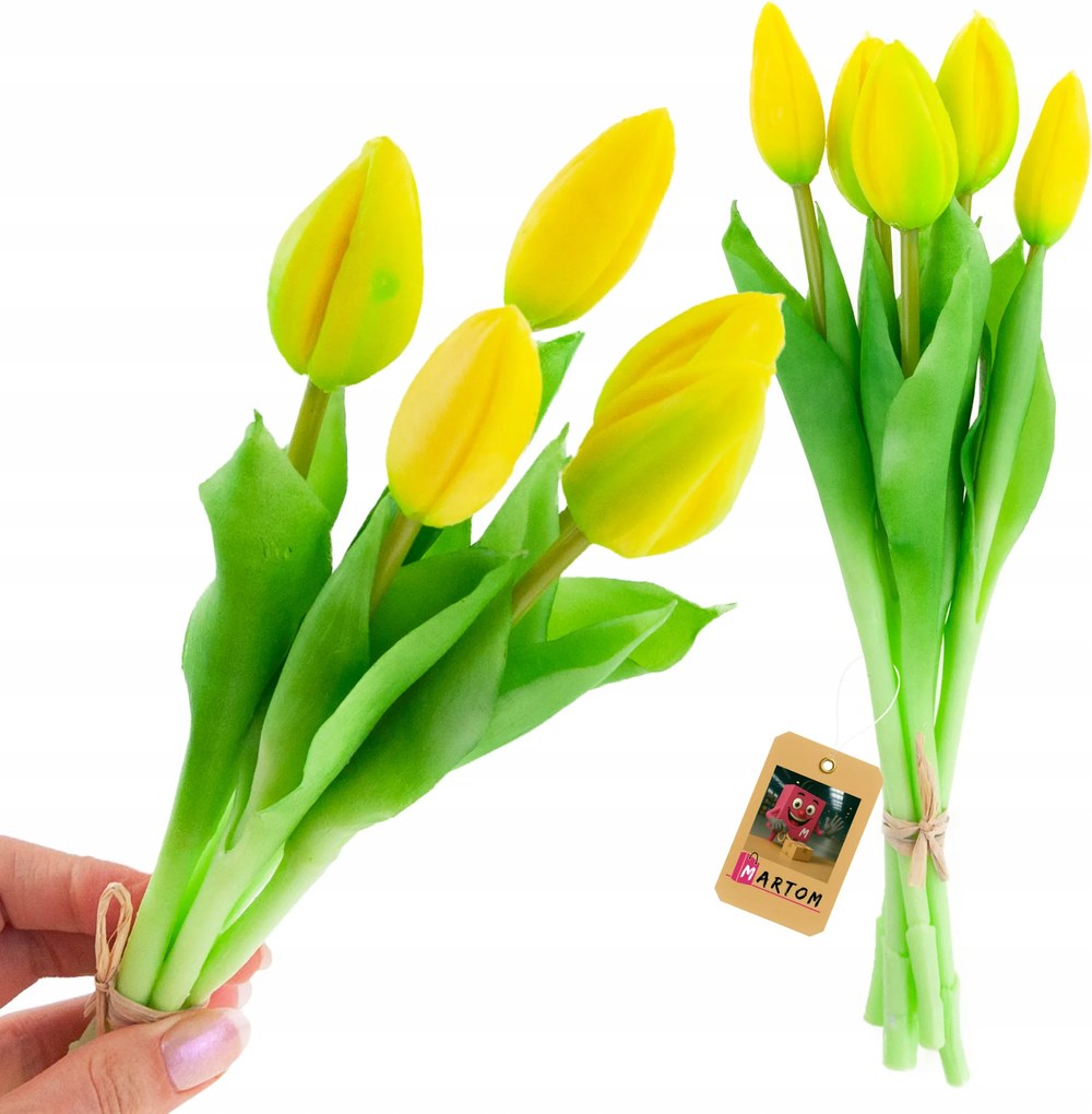 Tulipán Gumírozott Csokor Sárga Tulipán Rafia Húsvét művirágok