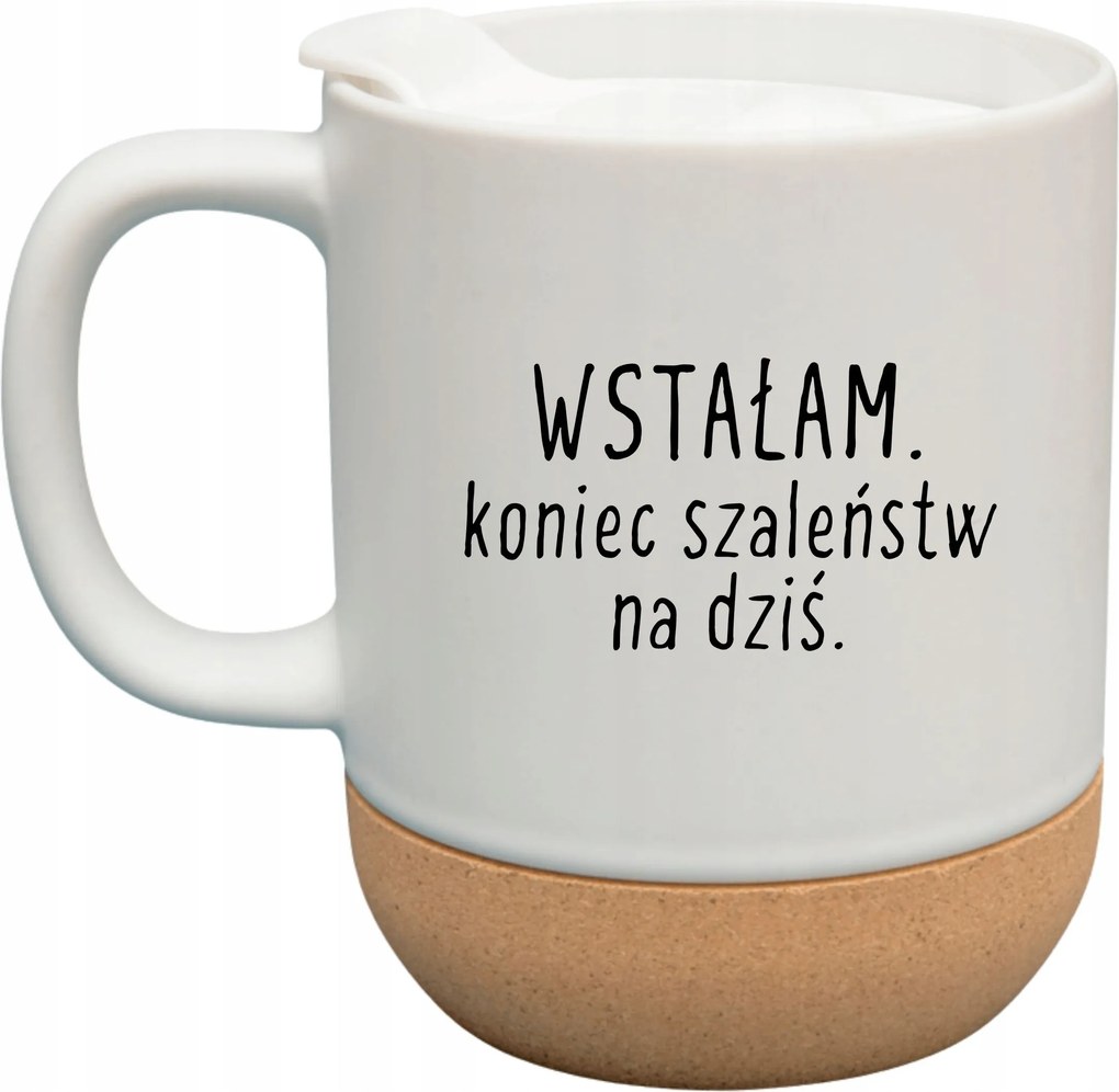 Fehér Bögre Fedéllel És Parafa Aljjal Ajándék Felkeltem Az Őrület Vége