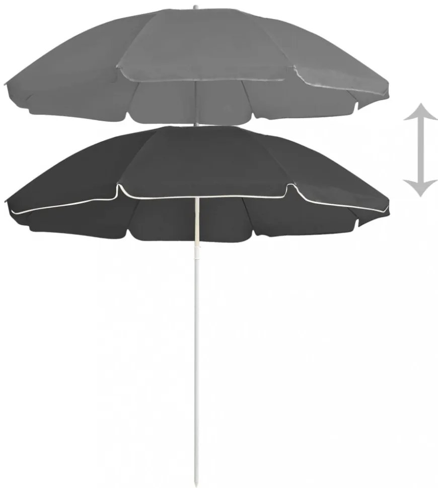 antracitszürke kültéri napernyő acél rúddal 180 cm