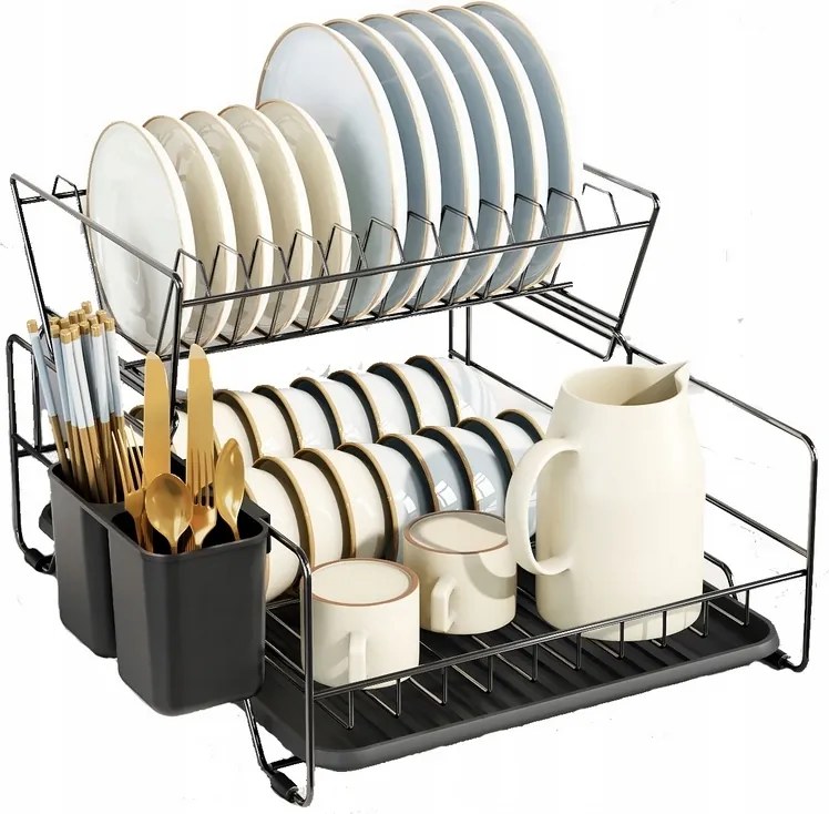 Edényszárító Kétszintes Nagy Evőeszköz Csepegtető Tányérok Tálcával