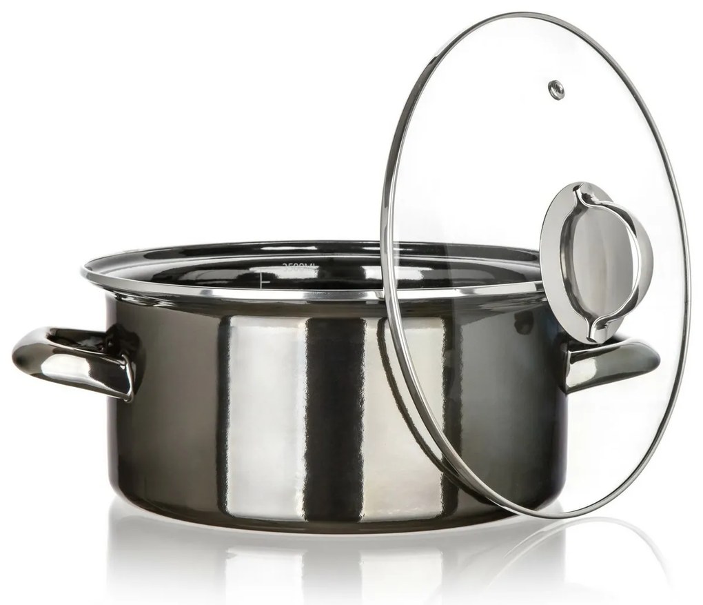 Banquet Emaille-beschichtete Pfanne METALLICSchwarz 22 cm, 3,7 5 l, mit Deckel, 22 cm