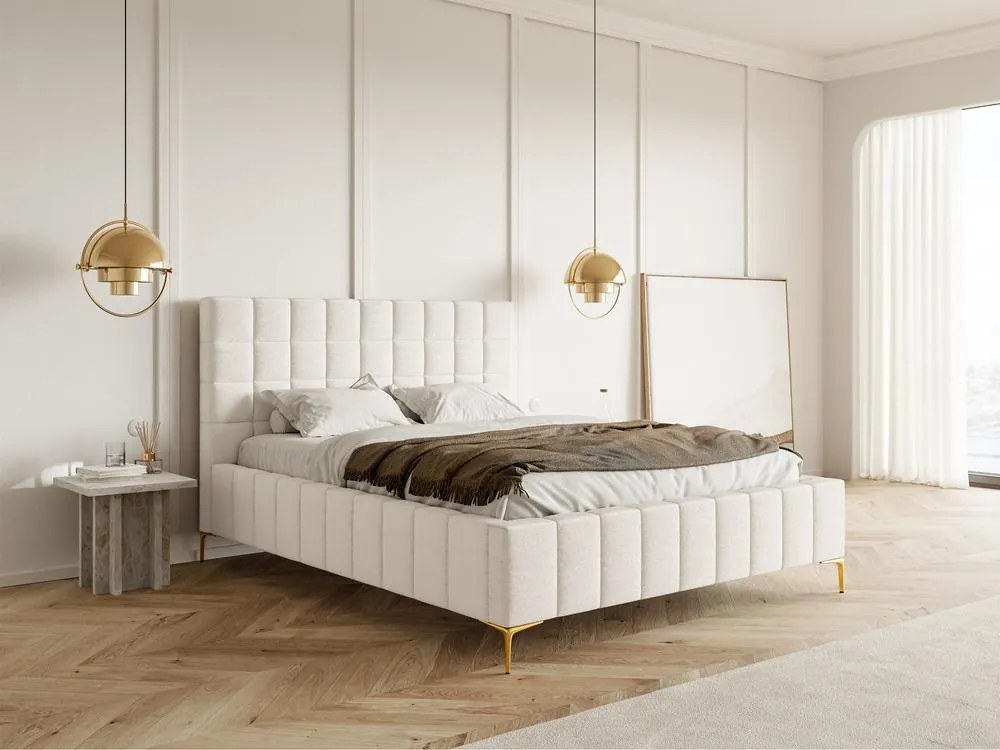 Franciaágy 180 cm Sheldona 180 (ágyráccsal) (tárolóhellyel) (krém + arany). 1099759