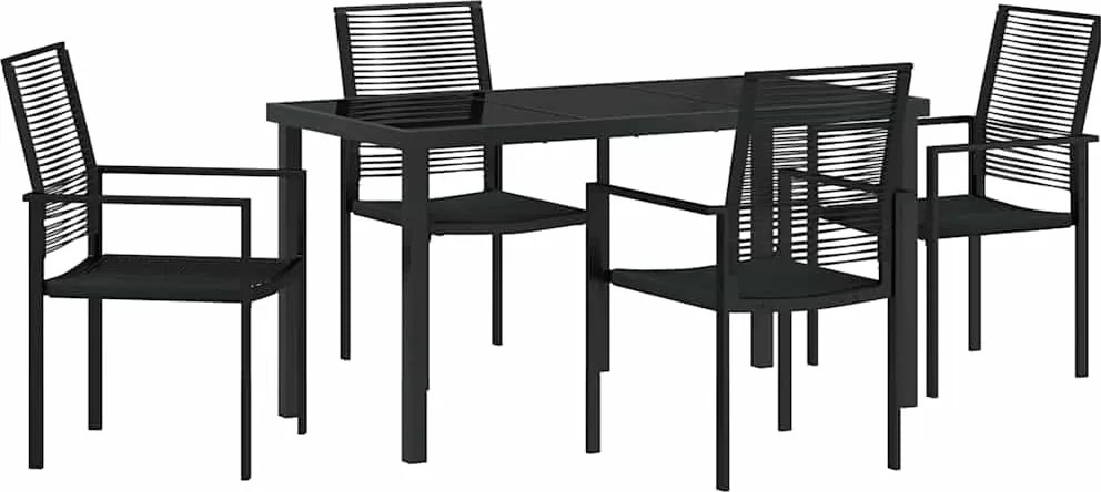 vidaXL Kert étkező szett 5 pcs Fekete Porszórt acél