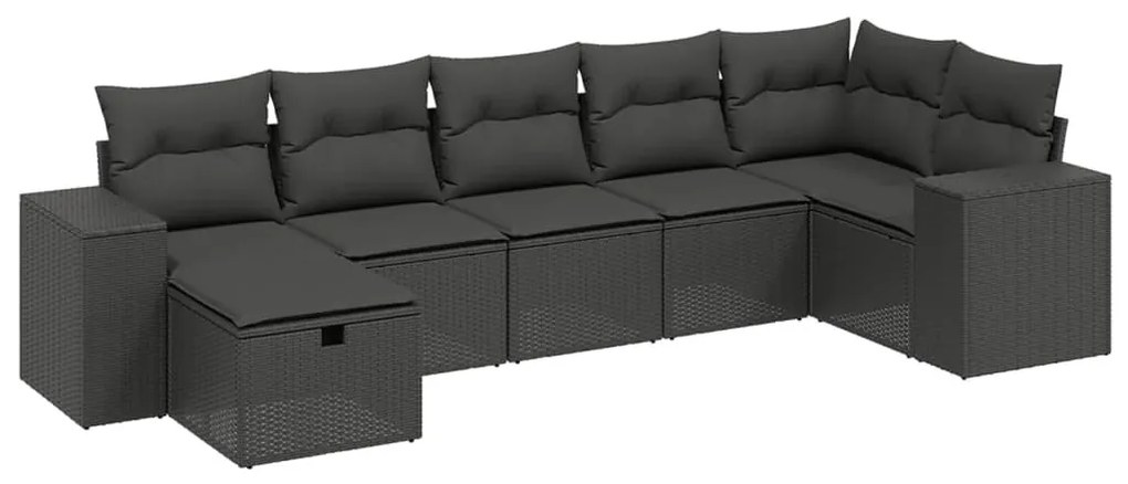 7 részes fekete polyrattan kerti ülőgarnitúra párnával