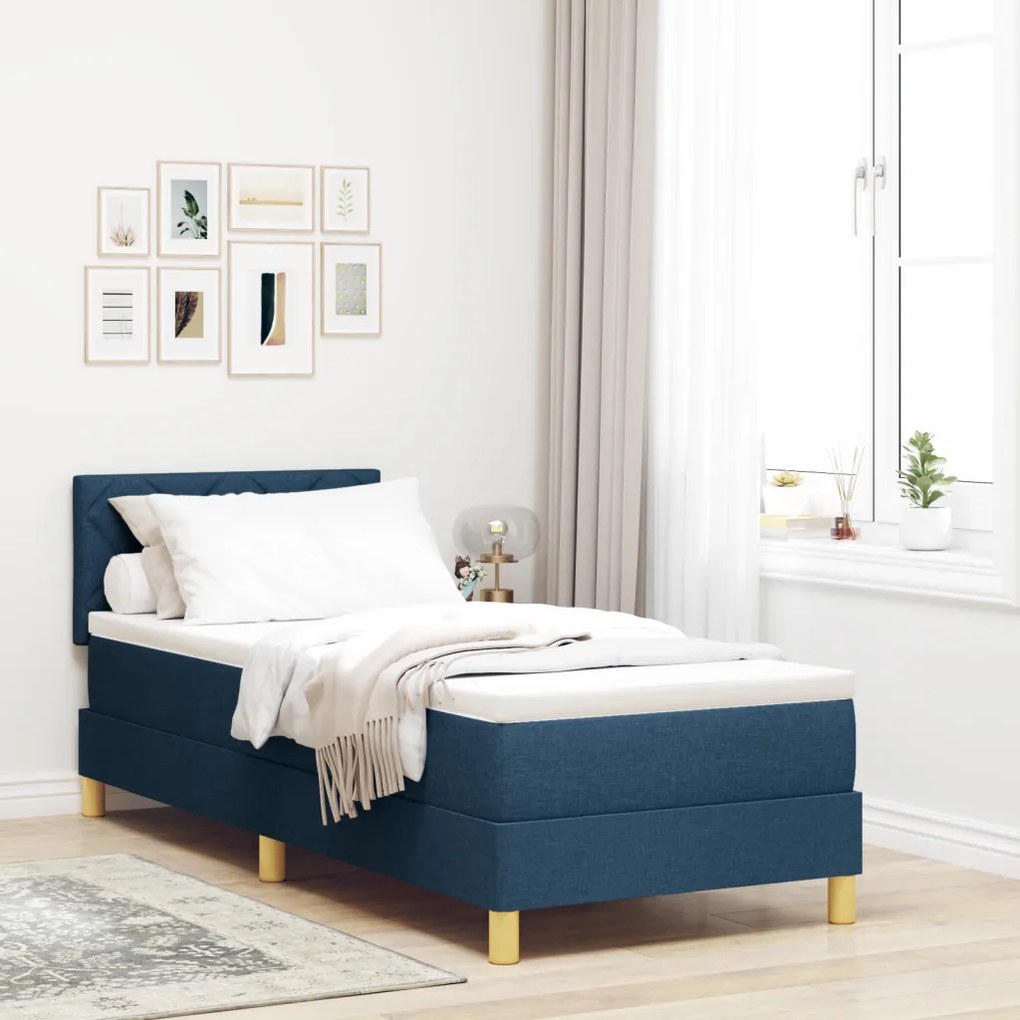 Box Spring Ágy matraccal és LED világítással Kék 80x200 cm Szövet