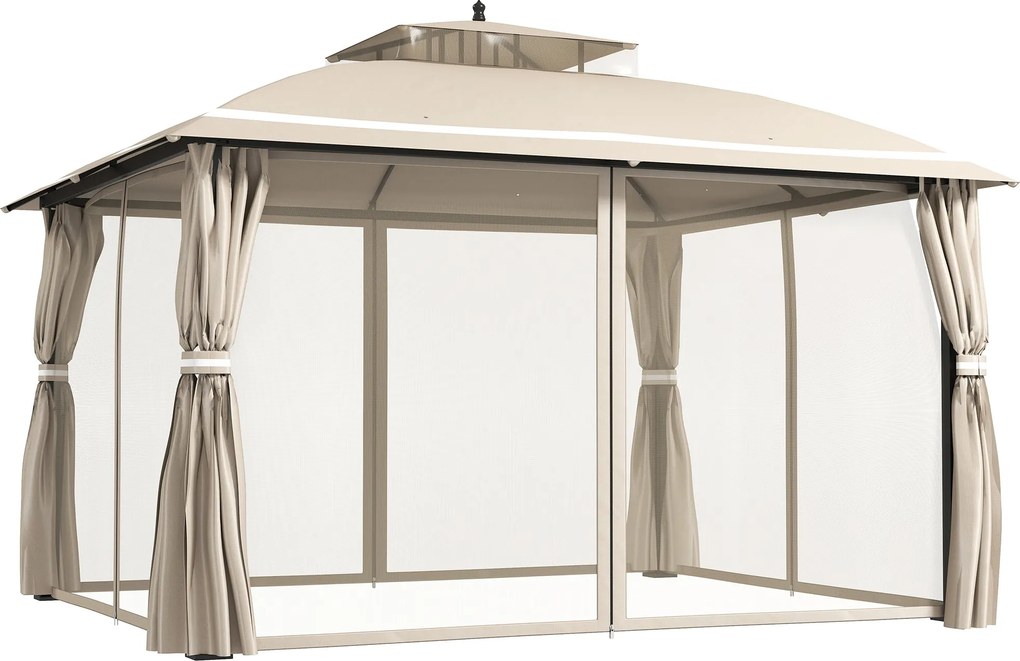 Outsunny Kerti Pavilon 3,7x3 m Pergola Pavilon Dupla Szellőző Tetővel Oldalfalakkal Szúnyoghálókkal Vízálló Anti-UV Napernyő a Kültéri Teraszra | Aoso