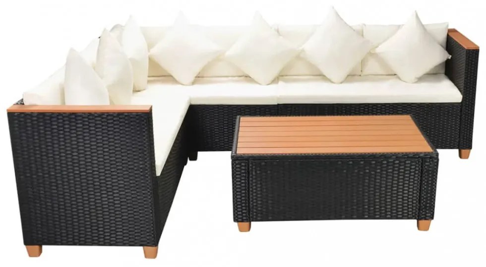 vidaXL 4-részes fekete polyrattan kerti bútorszett párnákkal