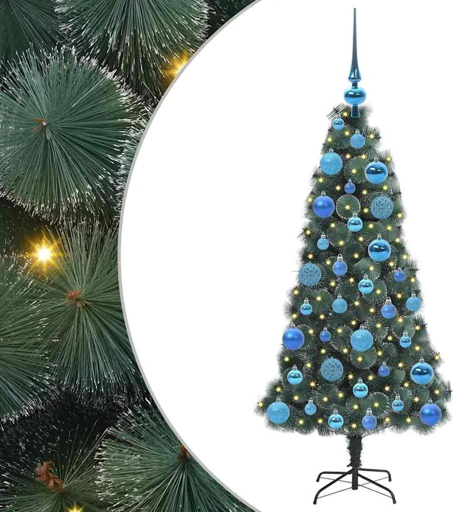 vidaXL Mesterséges, előre díszített karácsonyfakészlet gömbökkel Zöld
