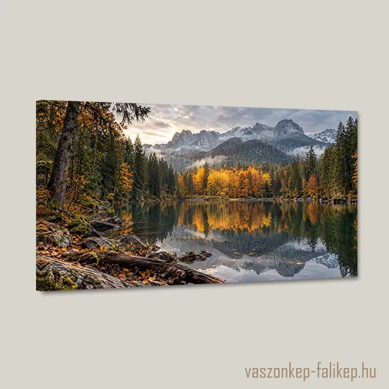 Őszi hegyek tükrében – prémium vászonkép 40x23 cm