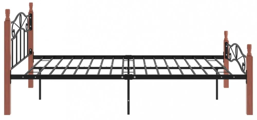 fekete fém és tömör tölgyfa ágykeret 120 x 200 cm
