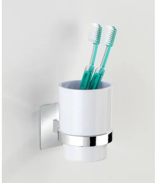 WENKO 23847800-Fogkefetartó pohár TURBO-LOC QUADRO ED. 7x9,5 cm fényes króm/fehér
