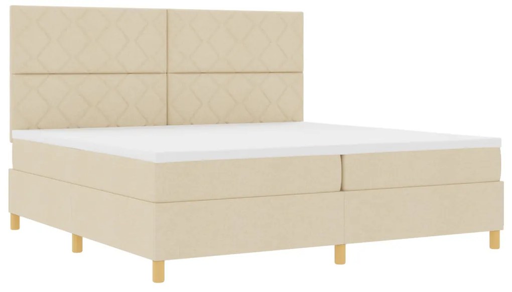Boxspring ágy matraccal és LED-del, krém szövet, 200x200 cm