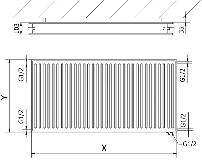 Mexen CVH20 Higiénikus panelradiátor 400 x 1400 mm, alsó csatlakozás, 1113 W, antracit, W620H-040-140-66