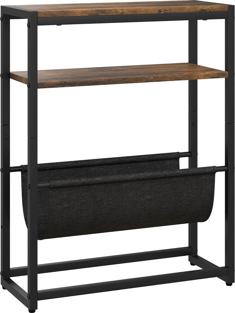 HOMCOM Éjjeli Asztal Oldalsó Asztal Akasztós Rendszerrel és Újságtartóval Ipari Dizájn - 43L x 18W x 56H cm Sötét Barna | Aosom