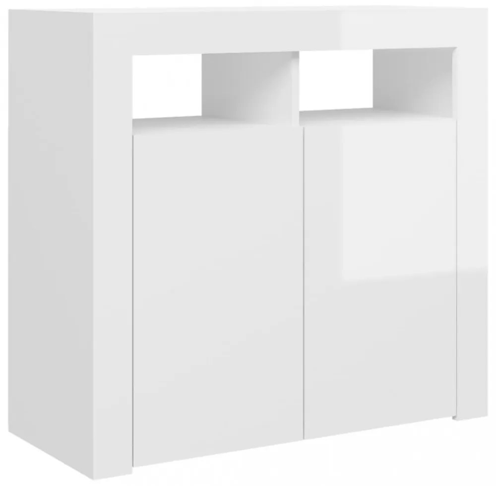 magasfényű fehér tálalószekrény LED-lámpákkal 80 x 35 x 75 cm