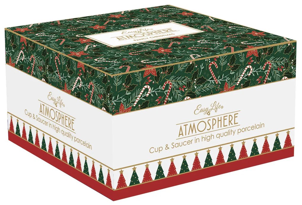 Karácsonyi porcelán nagy teás csésze aljjal 400 ml díszdobozban Fancy Christmas