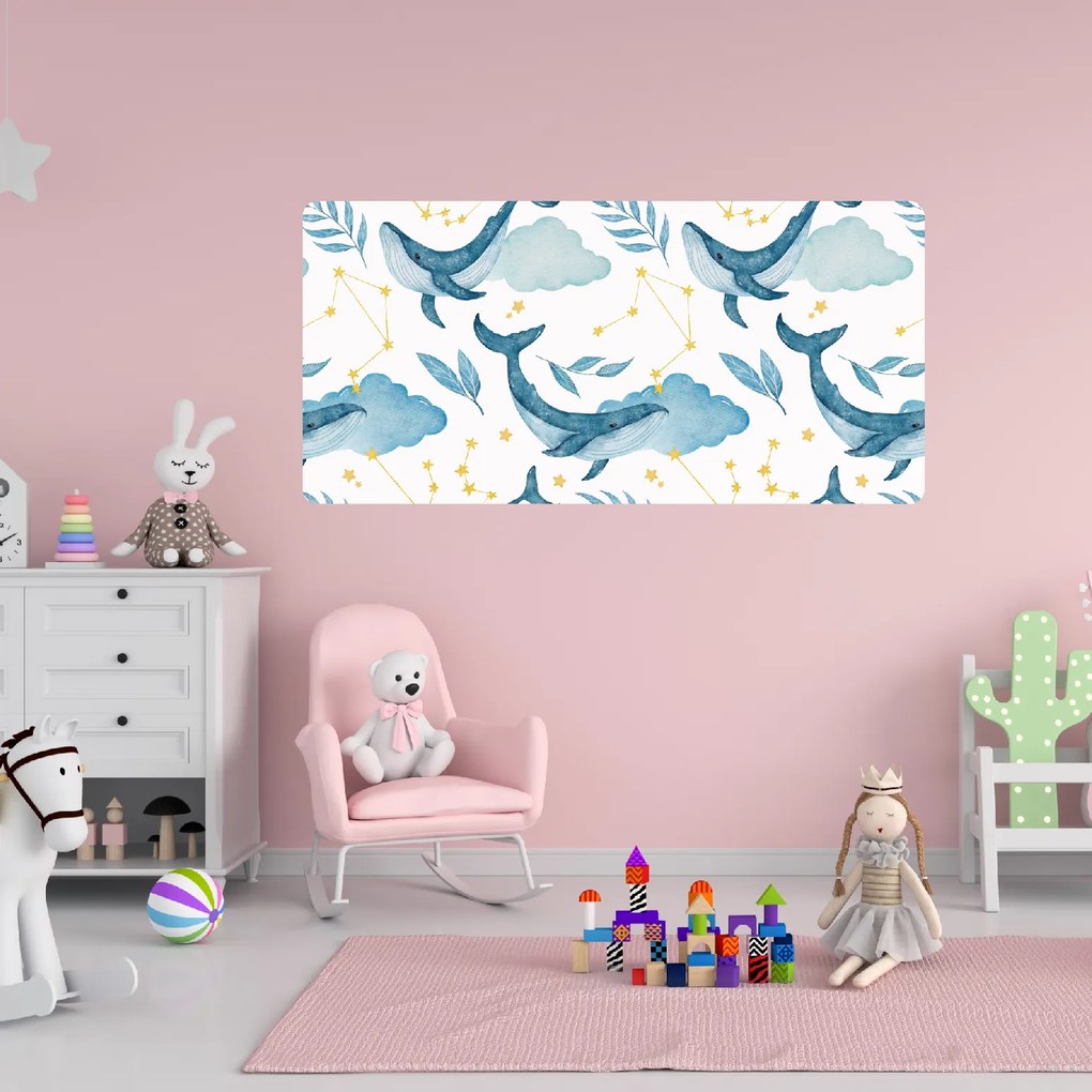 PIPPER. Öntapadós textiltapéta "Bálnák az égen"