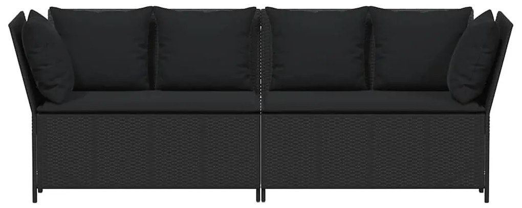 Fekete polyrattan kerti kanapé párnákkal