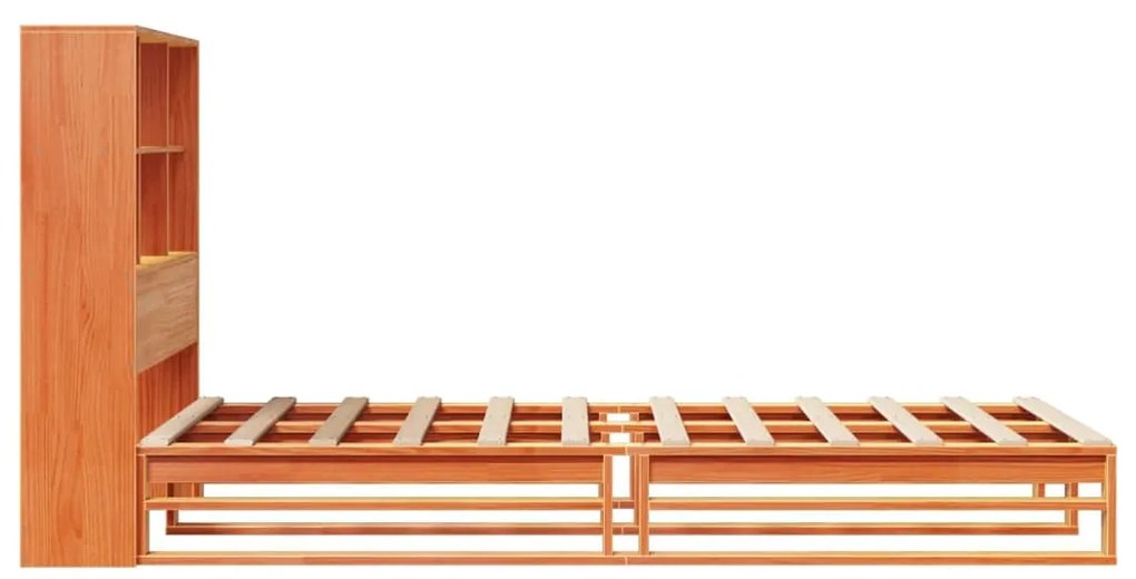 viaszbarna tömör fa könyvespolcos ágy matrac nélkül 100 x 200cm