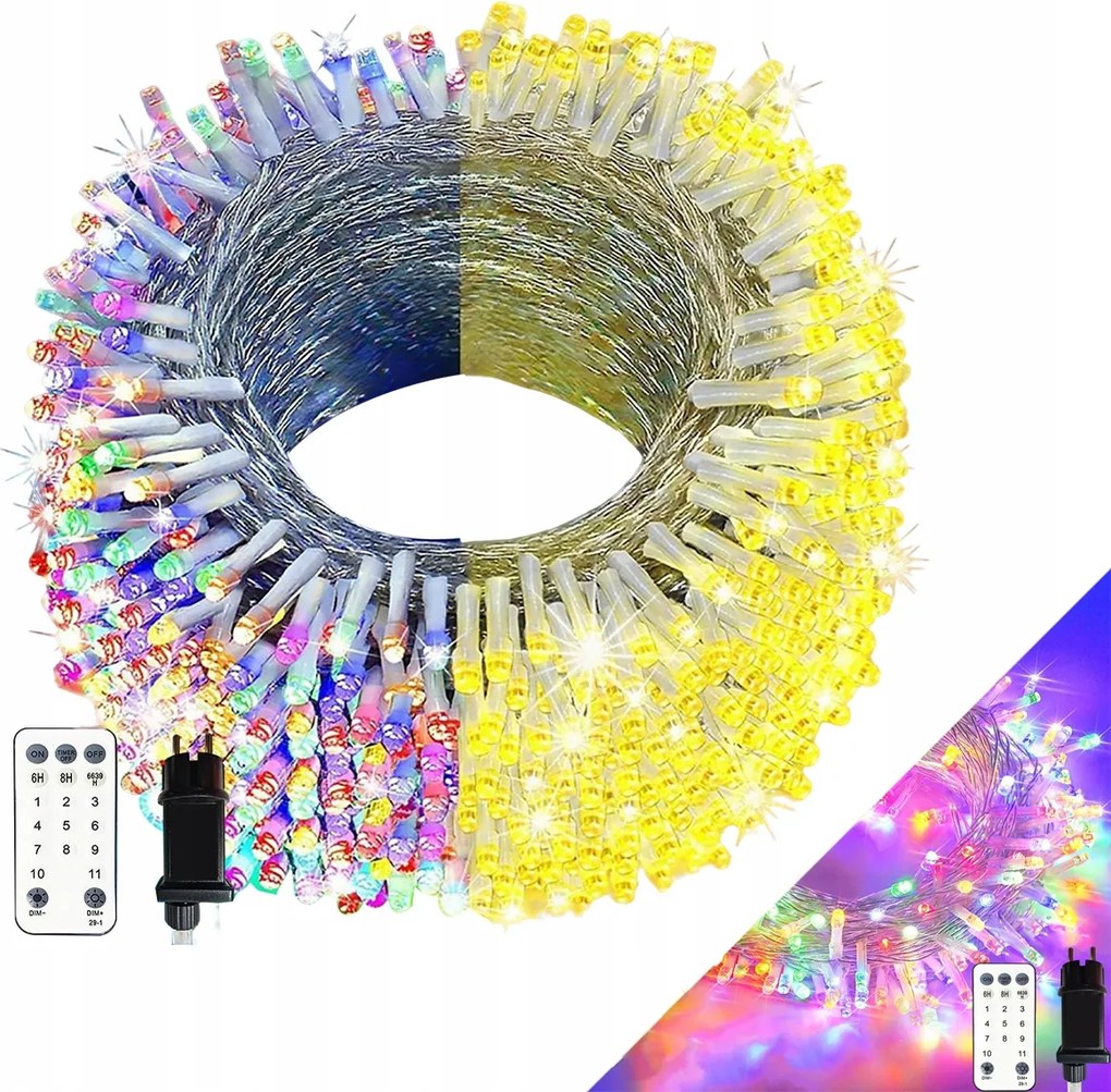 Színes fényfüzér beltéri/kültéri, 30 m, 300 Led, karácsonyfára