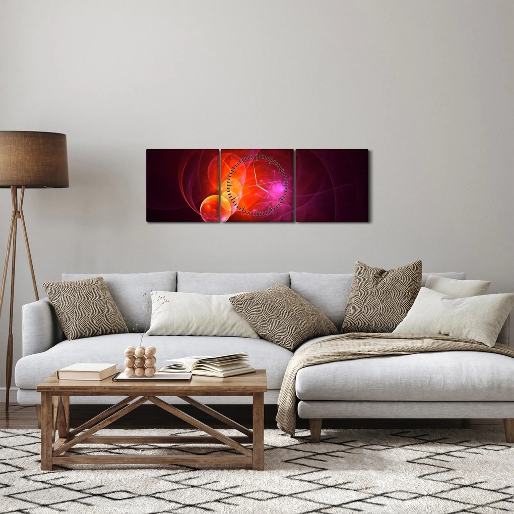Modern rózsaszín absztrakció képe (órával) (90x30 cm)