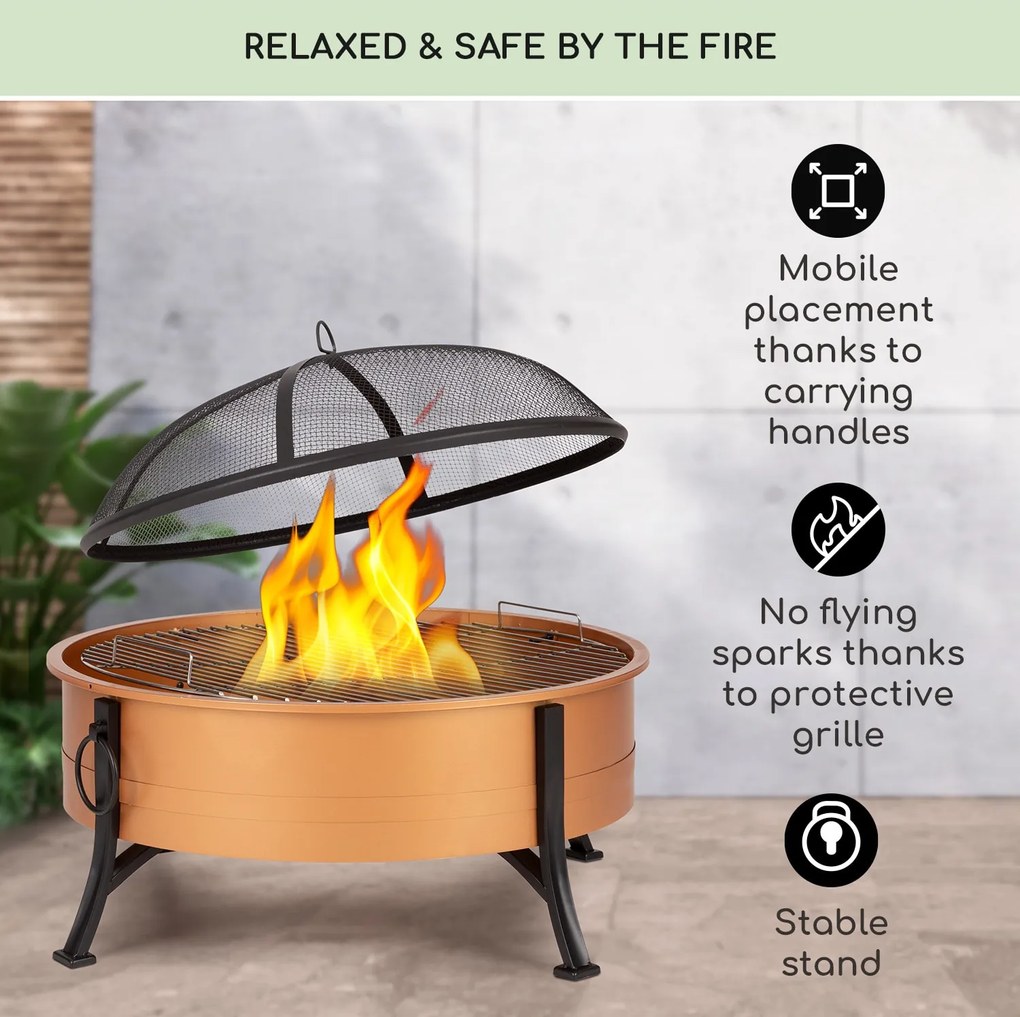 Blumfeldt Catania, 2 az 1-ben tűzrakóhely, Ø 80cm, szikrafogó, Ø 70cm grill, acél, réz