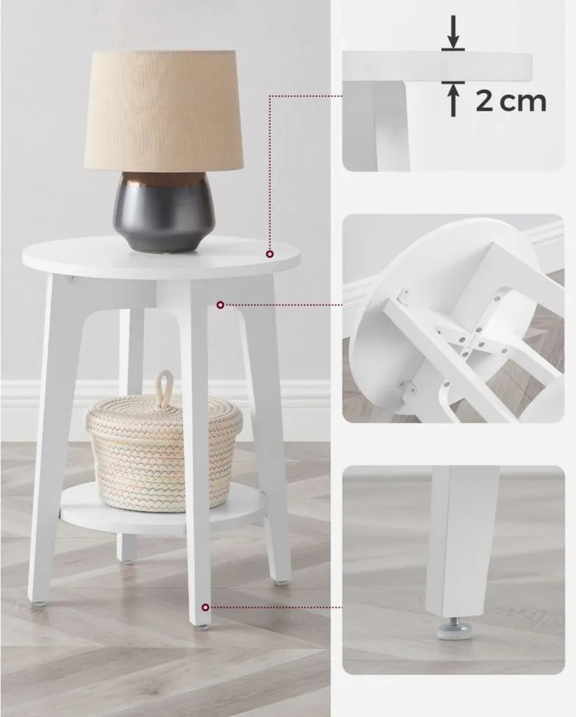 Lerakó asztal, fehér, 50 cm magas 40 cm átmérő