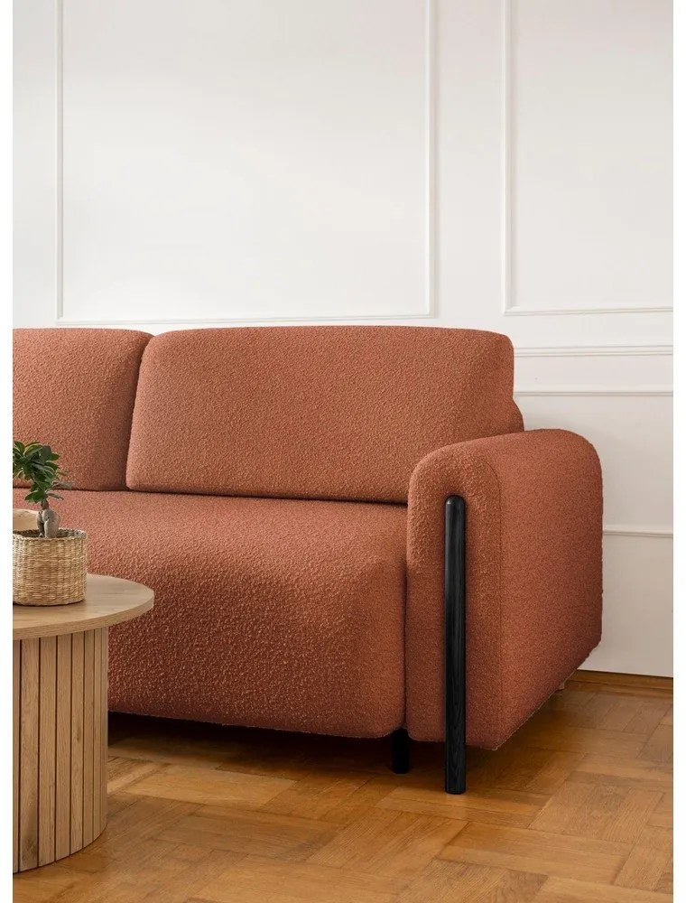 Terrakotta színű buklé kinyitható-tárolóhelyes kanapé 244 cm Arcadova – ELTAP