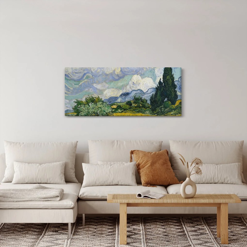 Kép - Vincent van Gogh, Wheat Field with Cypresses, reprodukciók (120x50 cm)