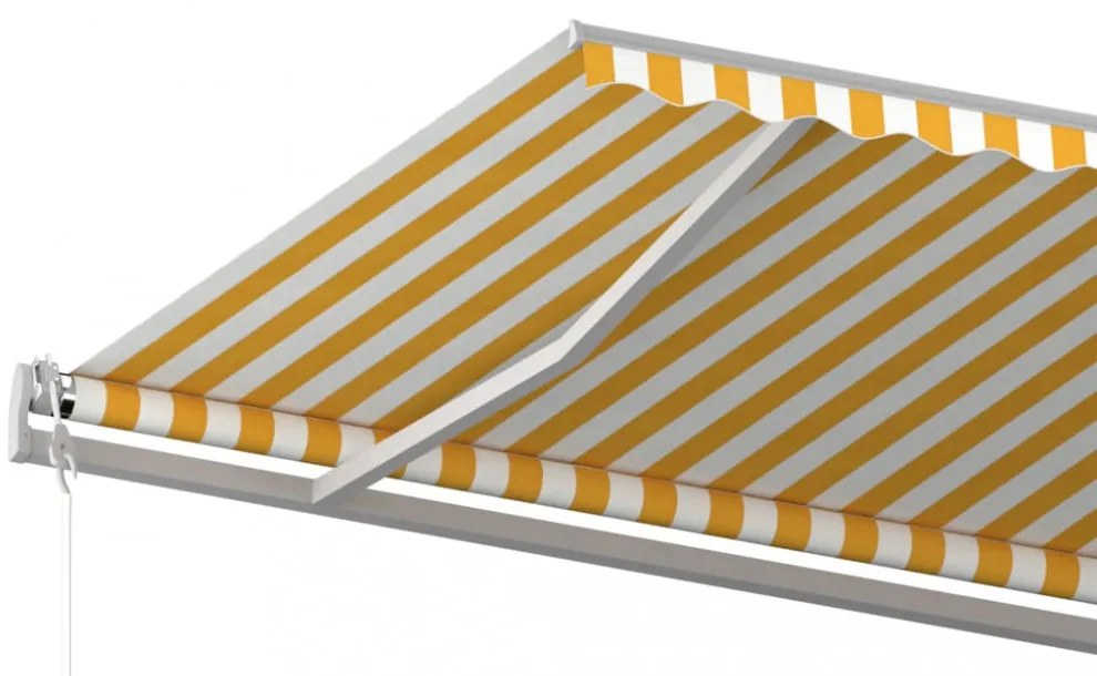 sárga-fehér kézzel kihúzható póznás napellenző 600 x 300 cm