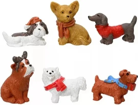 Karácsonyi város figurák kutyák dekoráció 6db