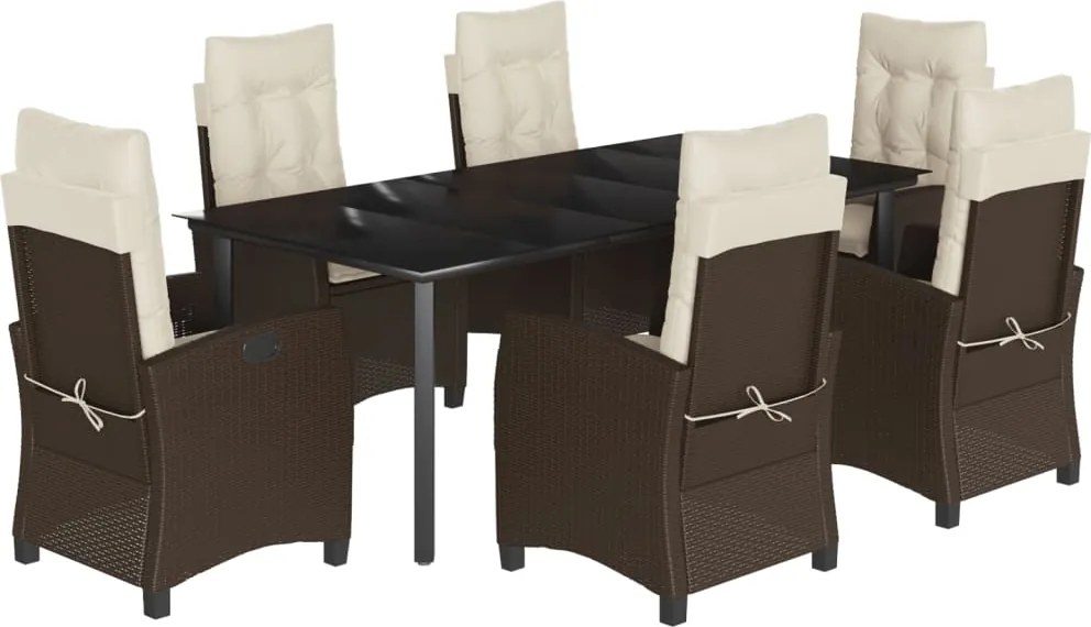 vidaXL 7 részes barna polyrattan kerti étkezőgarnitúra párnával