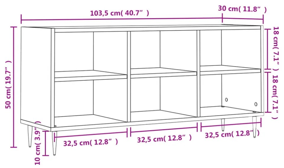 betonszürke szerelt fa TV-szekrény 103,5x30x50 cm