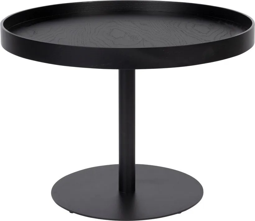 Fekete kerek dohányzóasztal tölgyfa dekoros asztallappal ø 56 cm Yuri M – White Label