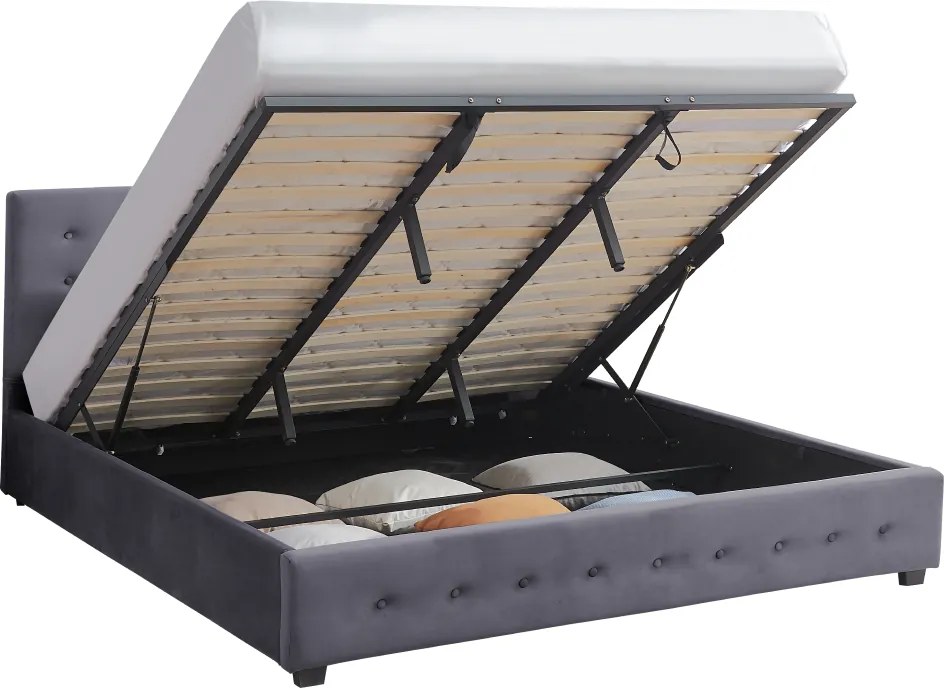 Ágy tárhellyel, 160x200, szürke, MINDY