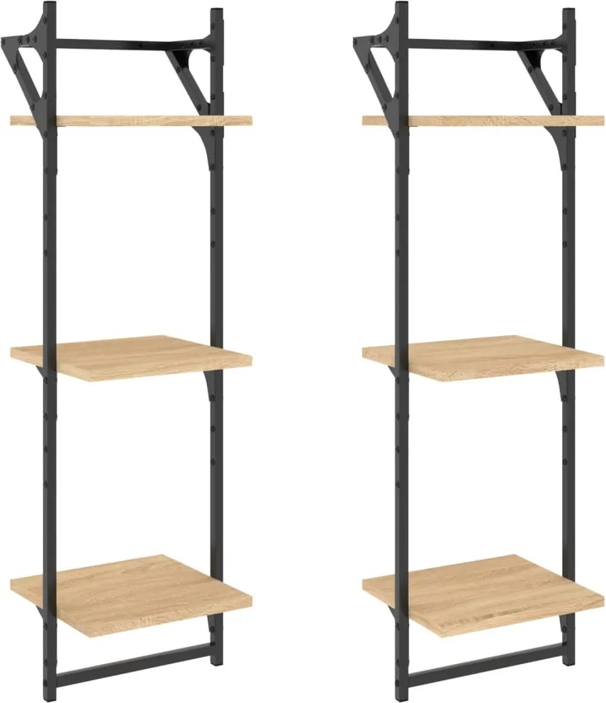 vidaXL 2 db 3 szintes sonoma tölgy színű falipolc rúddal 30x25x100 cm