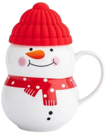 Karácsonyi bögre Hóemberes porcelán szilikon sapkában - 380 ml