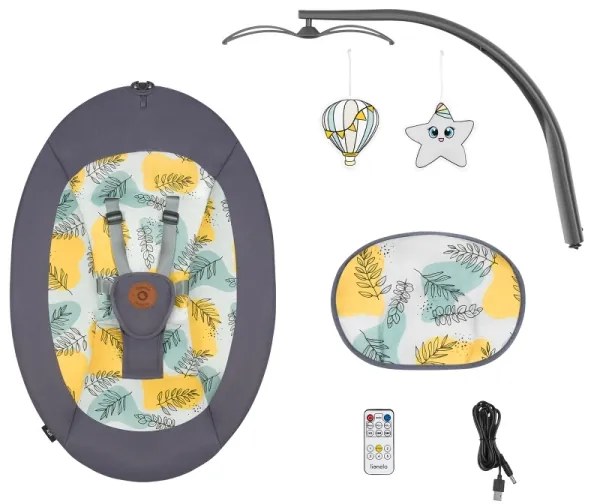 Lionelo - RALF dallamos baba ringató, 4xAA, betonszürke + távirányítóval