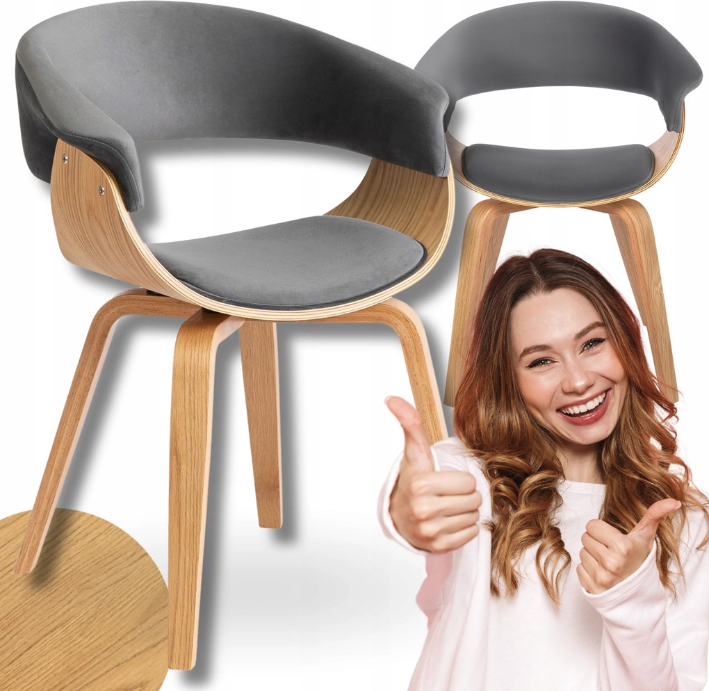 Kárpitozott szék étkező nappali velúr hajlított Gary szürke tölgy Loft