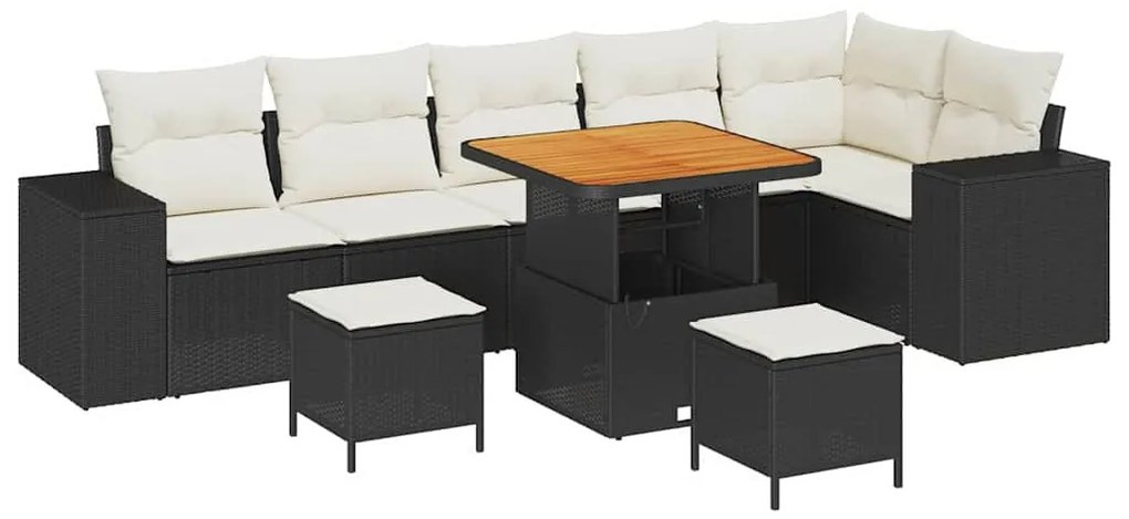 Kerti Kanapé Szett 9 pcs Fekete és Krém 80 x 80 x 71 cm