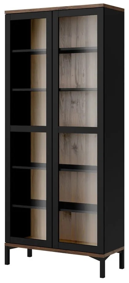 Fekete-natúr színű tálalószekrény diófa dekorral 89x203x36 cm Roomers – Tvilum