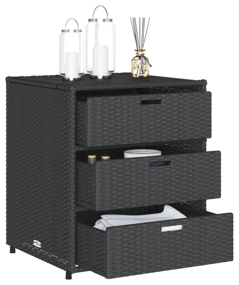 fekete polyrattan kerti tárolószekrény 55 x 59 x 69 cm