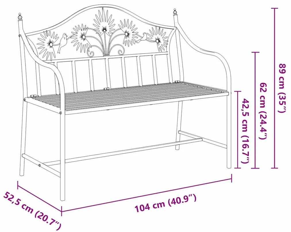 Kerti pad Antik fehér 104 x 52,5 x 89 cm Acél